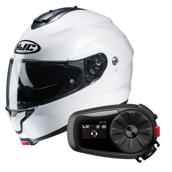 Klapp HJC C91 Pearl White + Kit Bluetooth 5S Solo
