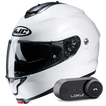 Klapp HJC C91N Pearl White + Kit Bluetooth Lokui K30
