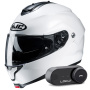 Casque Klapp HJC C91N Pearl White + Kit Bluetooth Lokui K30