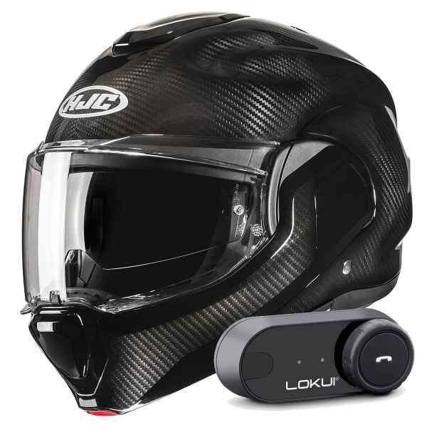 Klapp HJC F100 Carbon Black + Kit Bluetooth Lokui K30