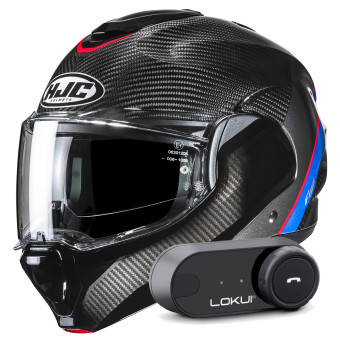 Casque Klapp HJC F100 Carbon Stan MC21 + Kit Bluetooth Lokui K30