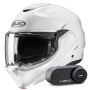 Casque Klapp HJC F100 Pearl White + Kit Bluetooth Lokui K30