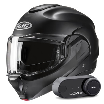 Klapp HJC F100 Semi Flat Black + Kit Bluetooth Lokui K30