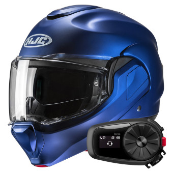 Klapp HJC F100 Semi Flat Metallic Blue + Kit Bluetooth 5S Solo