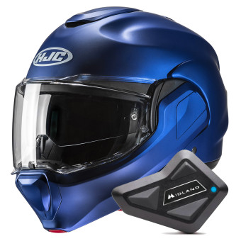 Klapp HJC F100 Semi Flat Metallic Blue + Kit Bluetooth BT Mini