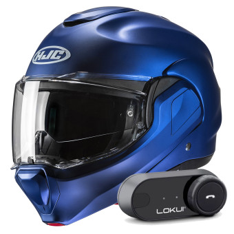 Klapp HJC F100 Semi Flat Metallic Blue + Kit Bluetooth Lokui K30