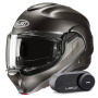 Casque Klapp HJC F100 Semi Flat Titanium + Kit Bluetooth Lokui K30