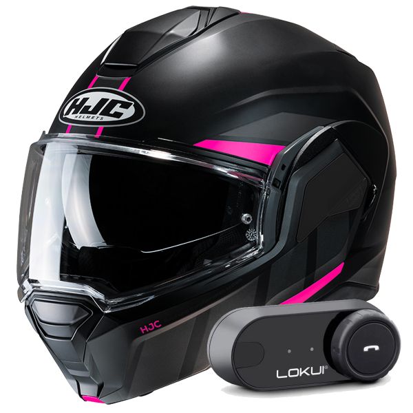 Klapp HJC i100 Beis MC8SF + Kit Bluetooth Lokui K30