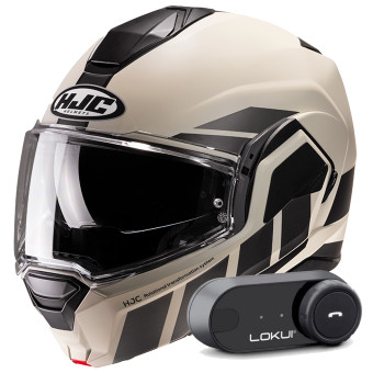 Klapp HJC i100 Beis MC9SF + Kit Bluetooth Lokui K30