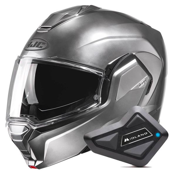 Klapp HJC i100 Hyper Silver + Kit Bluetooth BT Mini