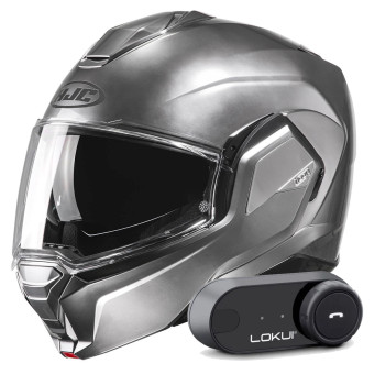 Klapp HJC i100 Hyper Silver + Kit Bluetooth Lokui K30