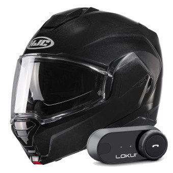 Klapp HJC i100 Metal Black + Kit Bluetooth Lokui K30