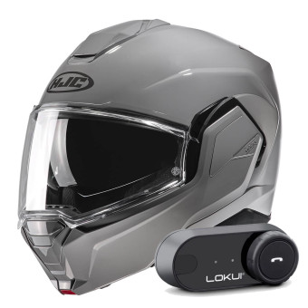 Klapp HJC i100 N. Grey + Kit Bluetooth Lokui K30