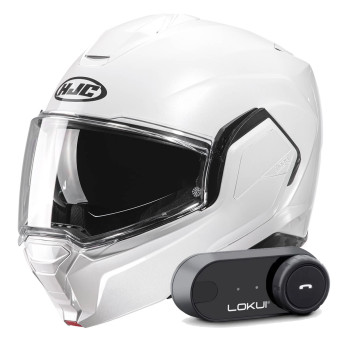 Klapp HJC i100 Pearl White + Kit Bluetooth Lokui K30