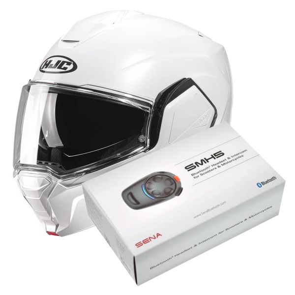 Klapp HJC i100 Pearl White + Kit Bluetooth SMH5 Solo Klapp HJC i100 Pearl White + Kit Bluetooth SMH5 Solo