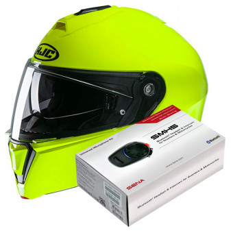 Klapp HJC I90 Fluo Green + Kit Bluetooth SMH5 Solo