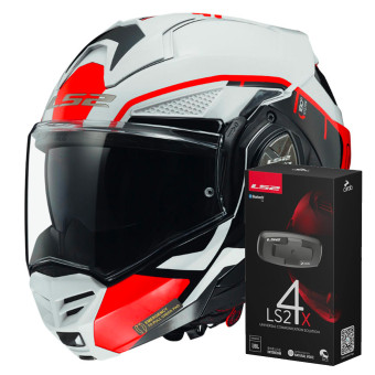 Klapp LS2 Advant X Metryk White Red FF901 + Kit Bluetooth 4X Cardo