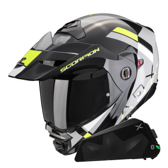 Casque Klapp Scorpion ADX-2 Galane Grey Black Neon Yellow + Kit bluetooth Exo-Com Link-1C Solo Casque Klapp Scorpion ADX-2 Galane Grey Black Neon Yellow + Kit bluetooth Exo-Com Link-1C Solo