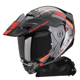 Casque Klapp Scorpion ADX-2 Galane Silver Black Red + Kit bluetooth Exo-Com Link-1C Solo Casque Klapp Scorpion ADX-2 Galane Silver Black Red + Kit bluetooth Exo-Com Link-1C Solo