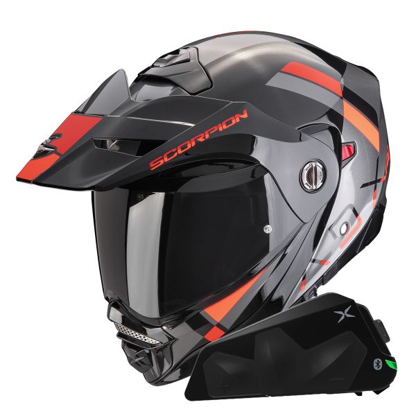 Klapp Scorpion ADX-2 Galane Silver Black Red + Kit bluetooth Exo-Com Link-1C Solo