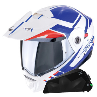 Klapp Scorpion ADX-2 Lewis White Blue Red + Kit bluetooth Exo-Com Link-1C Solo