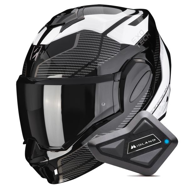 Klapp Scorpion Exo Tech Evo Animo Black White + Kit Bluetooth BT Mini