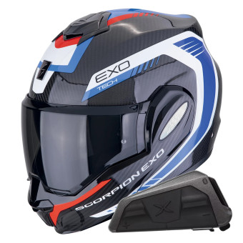 Klapp Scorpion Exo Tech Evo Carbon Cosy Black Blue + Kit bluetooth Exo-Com Link-1
