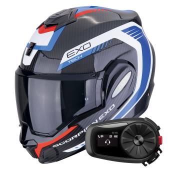 Klapp Scorpion Exo Tech Evo Carbon Cosy Black Blue Red + Kit Bluetooth 5S Solo