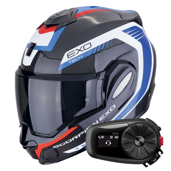 Klapp Scorpion Exo Tech Evo Carbon Cosy Black Blue Red + Kit Bluetooth 5S Solo Klapp Scorpion Exo Tech Evo Carbon Cosy Black Blue Red + Kit Bluetooth 5S Solo
