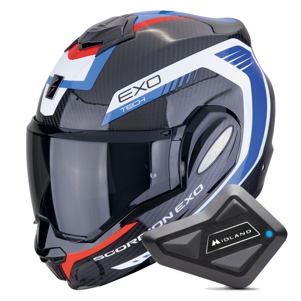 Klapp Scorpion Exo Tech Evo Carbon Cosy Black Blue Red + Kit Bluetooth BT Mini Klapp Scorpion Exo Tech Evo Carbon Cosy Black Blue Red + Kit Bluetooth BT Mini
