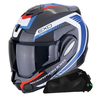 Klapp Scorpion Exo Tech Evo Carbon Cosy Black Blue Red + Kit bluetooth Exo-Com Link-1C