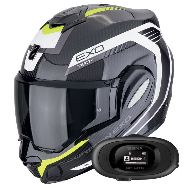 Klapp Scorpion Exo Tech Evo Carbon Cosy Black Yellow Fluo + Kit bluetooth 5R Lite