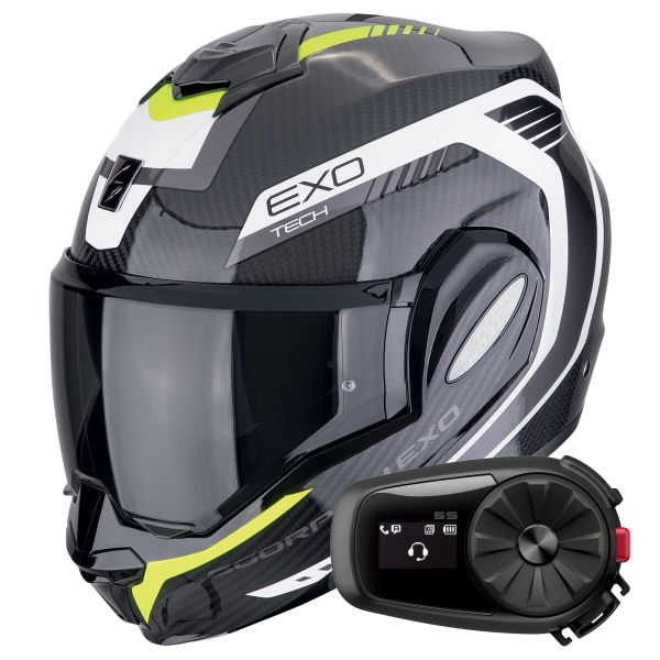 Klapp Scorpion Exo Tech Evo Carbon Cosy Black Yellow Fluo + Kit Bluetooth 5S Solo