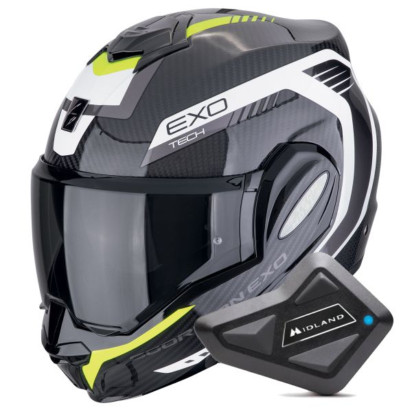 Klapp Scorpion Exo Tech Evo Carbon Cosy Black Yellow Fluo + Kit Bluetooth BT Mini