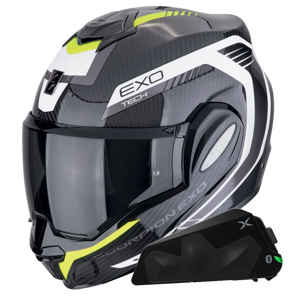 Klapp Scorpion Exo Tech Evo Carbon Cosy Black Yellow + Kit bluetooth Exo-Com Link-1C