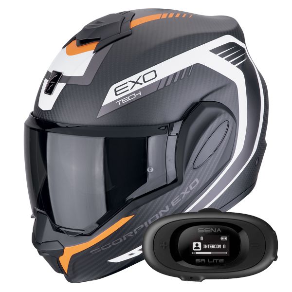 Klapp Scorpion Exo Tech Evo Carbon Cosy Matt Black Orange + Kit bluetooth 5R Lite