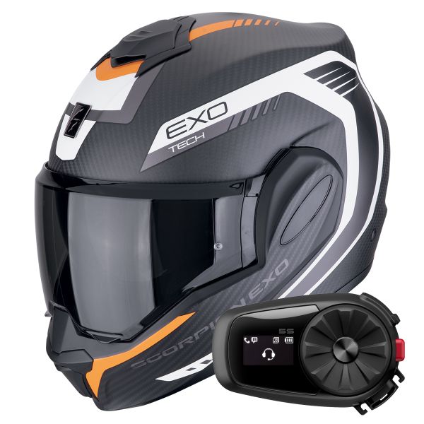 Klapp Scorpion Exo Tech Evo Carbon Cosy Matt Black Orange + Kit Bluetooth 5S Solo Klapp Scorpion Exo Tech Evo Carbon Cosy Matt Black Orange + Kit Bluetooth 5S Solo