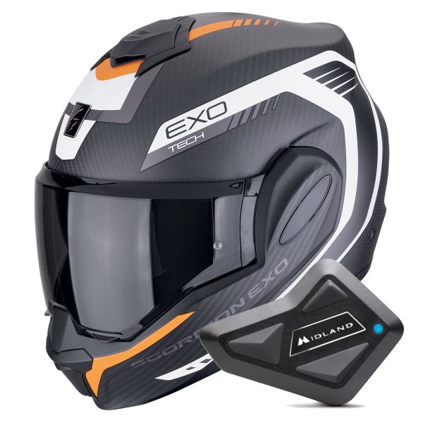 Klapp Scorpion Exo Tech Evo Carbon Cosy Matt Black Orange + Kit Bluetooth BT Mini