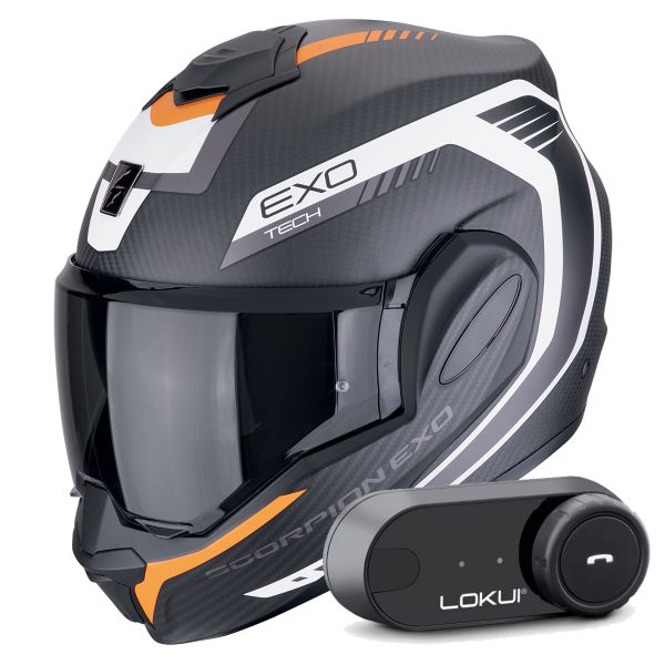Klapp Scorpion Exo Tech Evo Carbon Cosy Matt Black Orange + Kit Bluetooth Lokui K30
