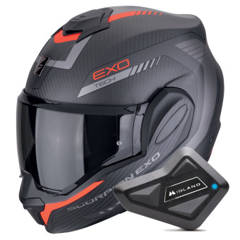 Klapp Scorpion Exo Tech Evo Carbon Cosy Matt Black Red + Kit Bluetooth BT Mini