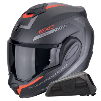 Klapp Scorpion Exo Tech Evo Carbon Cosy Matt Black Red + Kit bluetooth Exo-Com Link-1