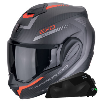 Klapp Scorpion Exo Tech Evo Carbon Cosy Matt Black Red + Kit bluetooth Exo-Com Link-1C