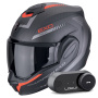Casque Klapp Scorpion Exo Tech Evo Carbon Cosy Matt Black Red + Kit Bluetooth Lokui K30