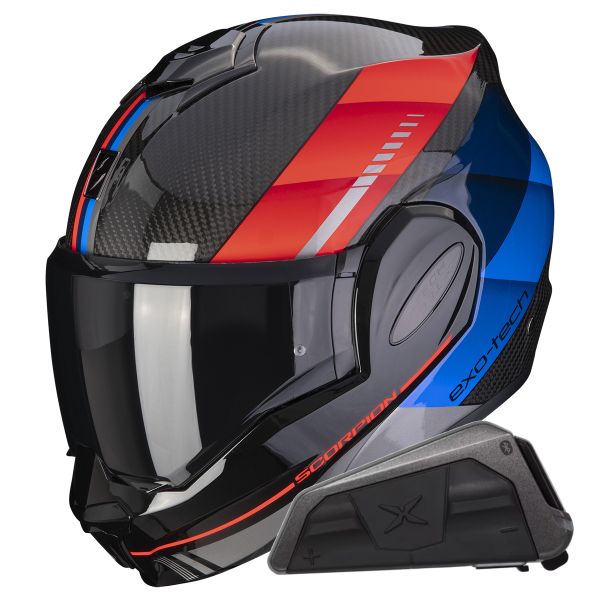 Klapp Scorpion Exo Tech Evo Carbon Genus Black Blue Red + Kit bluetooth Exo-Com Link-1