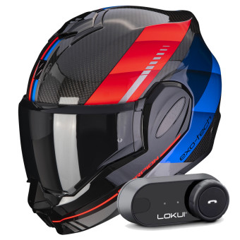 Klapp Scorpion Exo Tech Evo Carbon Genus Black Blue Red + Kit Bluetooth Lokui K30