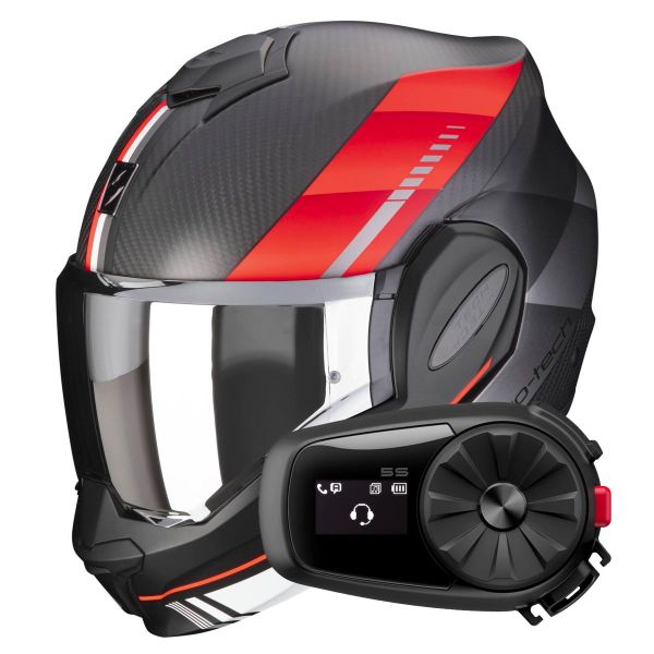 Klapp Scorpion Exo Tech Evo Carbon Genus Matt Black Red + Kit Bluetooth 5S