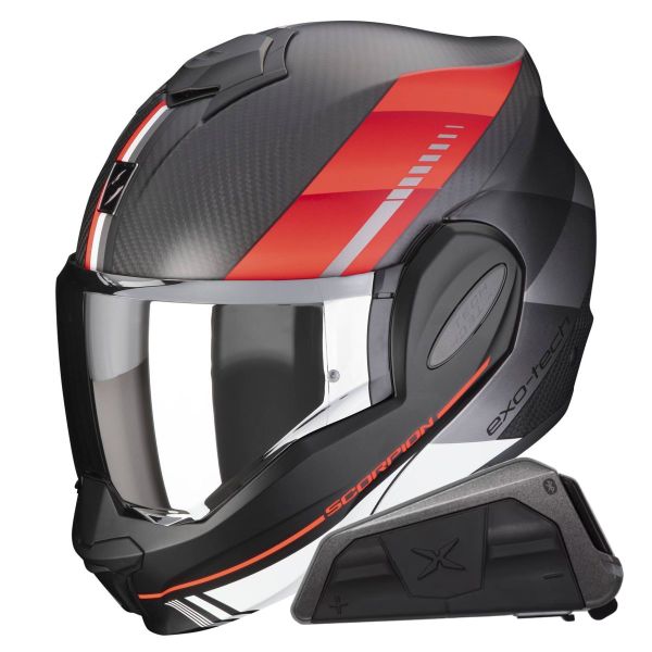 Klapp Scorpion Exo Tech Evo Carbon Genus Matt Black Red + Kit bluetooth Exo-Com Link-1