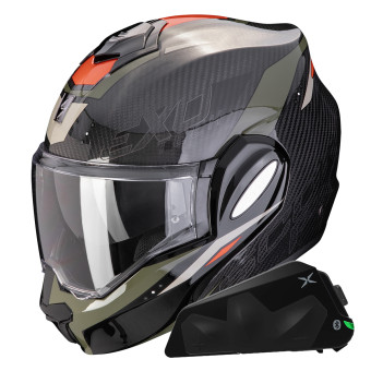Klapp Scorpion Exo Tech Evo Carbon Rover Black Green + Kit bluetooth Exo-Com Link-1C
