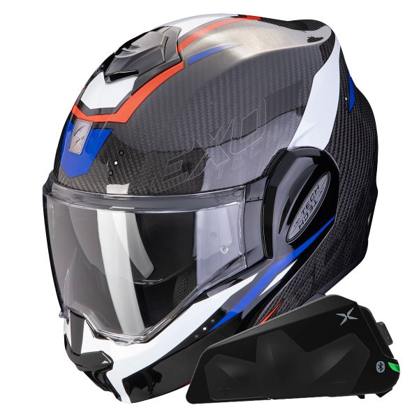 Klapp Scorpion Exo Tech Evo Carbon Rover Black Red Blue + Kit bluetooth Exo-Com Link-1C