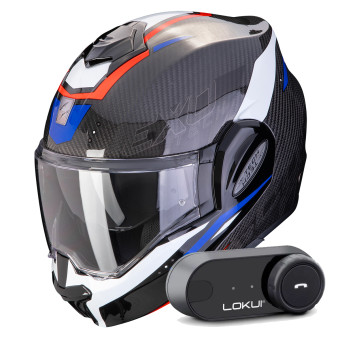 Klapp Scorpion Exo Tech Evo Carbon Rover Black Red Blue + Kit Bluetooth Lokui K30